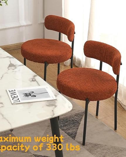 EDWELL Orange Dining Chairs Set of 2, Upholstered Kitchen Dining Room Chairs, Curved Backrest Boucle Dining Chair for Kitchen, Living Room, Mid-Century Modern Kitchen Chairs with Black Metal Legs - LeafyLoom
