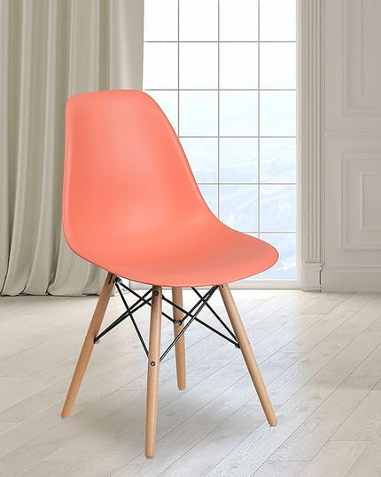 Flash Furniture Elon Series Peach Plastic Chair with Wooden Legs - LeafyLoom