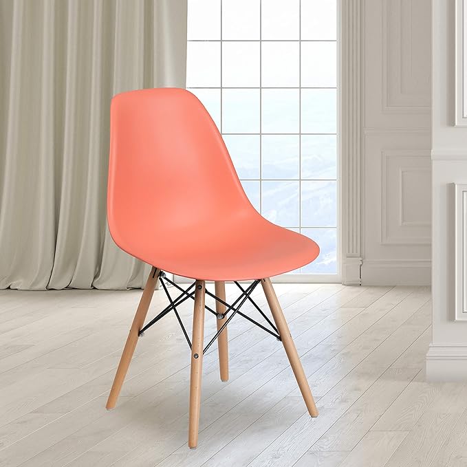 Flash Furniture Elon Series Peach Plastic Chair with Wooden Legs - LeafyLoom