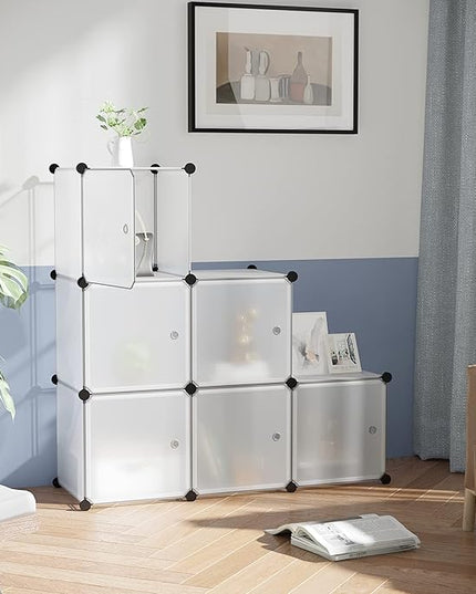 C&AHOME Cube Storage Organizer with Doors, 6-Cube Shelves, Closet Cabinet, DIY Plastic Modular Bookshelf Ideal for Bedroom, Living Room, 36.6”L x 12.4”W x 36.6”H White USBTM3006B-DOOR - LeafyLoom