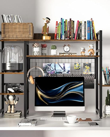Computer Desktop Bookshelf Countertop Hutch Display Shelf Desktop Hutch Storage Organizer 2-Tier Multipurpose Wood Bookcase for Computer Desk for Home Office Study Room Bedroom - LeafyLoom