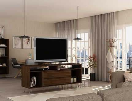 Manhattan Comfort Rockefeller Modern 2 Drawers Living Room Television Stand with Metal Legs, 62.99", Brown - LeafyLoom