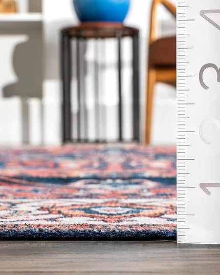 nuLOOM 8x10 Machine Washable Rain Haven Vintage Medallion Area Rug, Rust, Traditional Faded Design, Non-Slip Backing, Stain Resistant, For Bedroom, Dining Room, Living Room, Kitchen - LeafyLoom