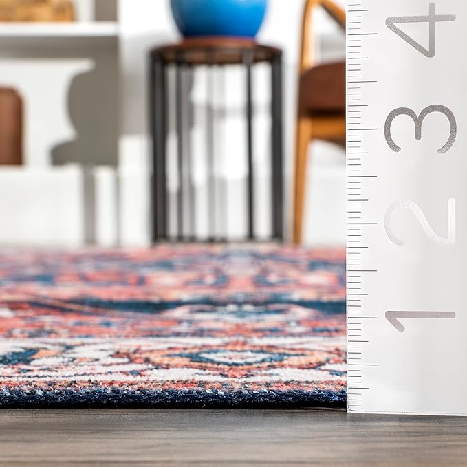 nuLOOM 8x10 Machine Washable Rain Haven Vintage Medallion Area Rug, Rust, Traditional Faded Design, Non-Slip Backing, Stain Resistant, For Bedroom, Dining Room, Living Room, Kitchen - LeafyLoom