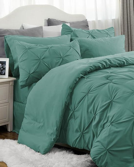 Bedsure Full Size Comforter Sets - Bedding Sets Full 7 Pieces, Bed in a Bag Bed Sets with Comforter, Sheets, Pillowcases & Shams, Adult & Kids Bedding (Graysih Green) - LeafyLoom