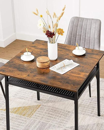 VASAGLE Dining Table, Square Office Desk with Storage Compartment, Industrial, 31.5 x 31.5 x 30.7 Inches,Brown - LeafyLoom