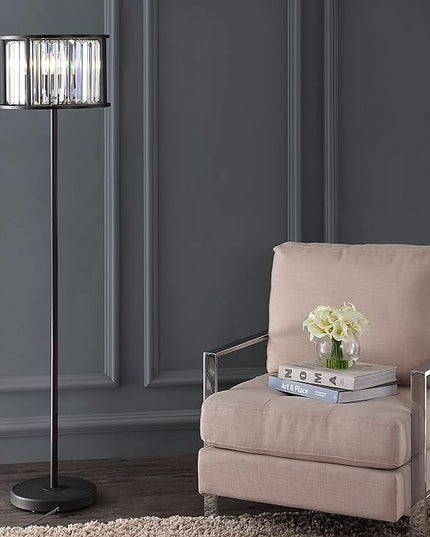 JONATHAN Y JYL9054A Bevin 63" Metal/Crystal LED Floor Lamp, Glam, Contemporary, Modern, Elegant, Office, Living Room, Family Room, Dining Room, Bedroom, Hallway, Foyer, Oil Rubbed Bronze/Crystal - LeafyLoom