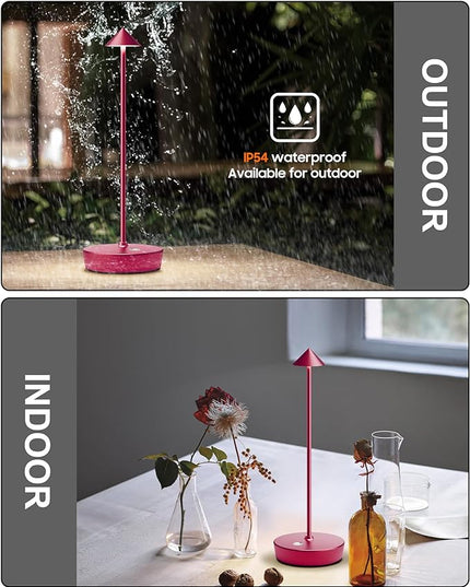 Cordless Table Lamps Rechargeable, 6000mAh Battery Operated LED Desk Lamp Outdoor Waterproof Portable Touch Dimmable Table Night Light for Patio Restaurant Dining Home Set of 2 Red - LeafyLoom