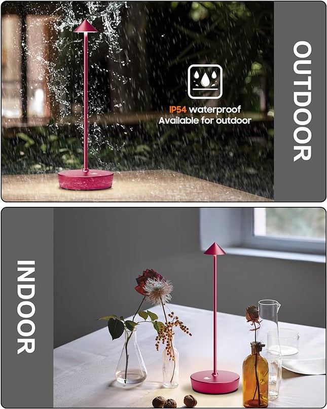 Cordless Table Lamps Rechargeable, 6000mAh Battery Operated LED Desk Lamp Outdoor Waterproof Portable Touch Dimmable Table Night Light for Patio Restaurant Dining Home Set of 2 Red - LeafyLoom
