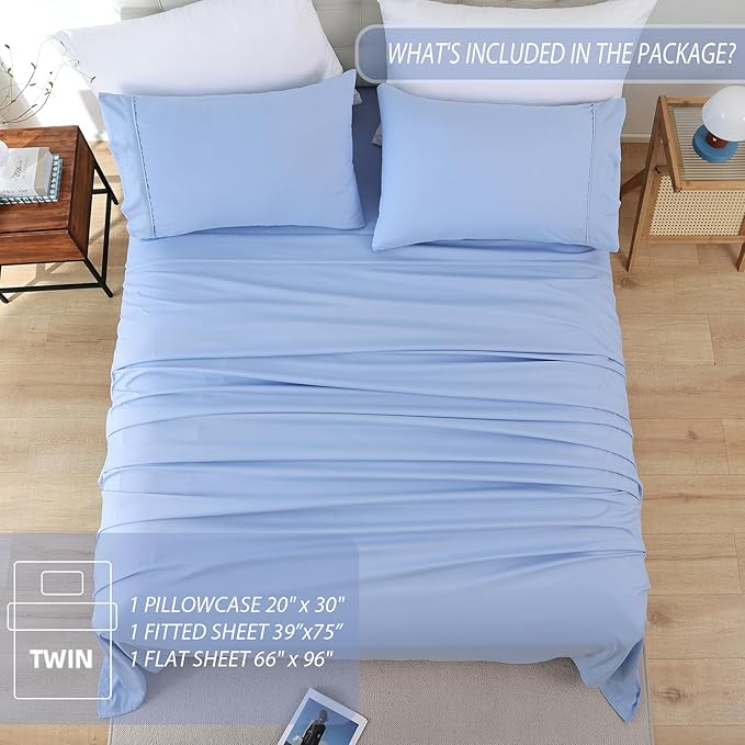 Twin Sheet Set - 3 Piece Soft Breathable Bed Sheets for Twin Size Bed, Extra Deep Pocket Lxuury Brushed Sheets, Cooling Hotel Bedding Sheets and Pillowcases, Wrinkle Free Oeko-Tex Sheets - LeafyLoom