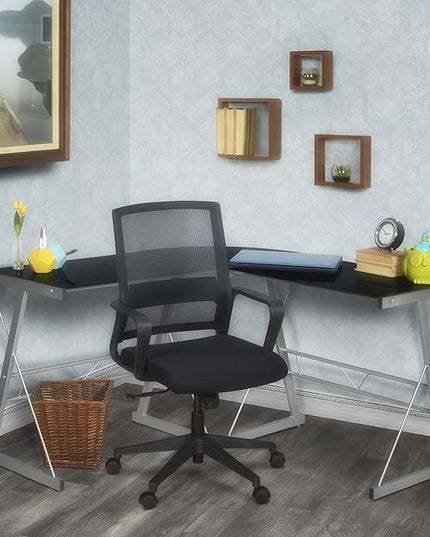 Regency Home Corner Desk, 60 inch, Black Glass - LeafyLoom