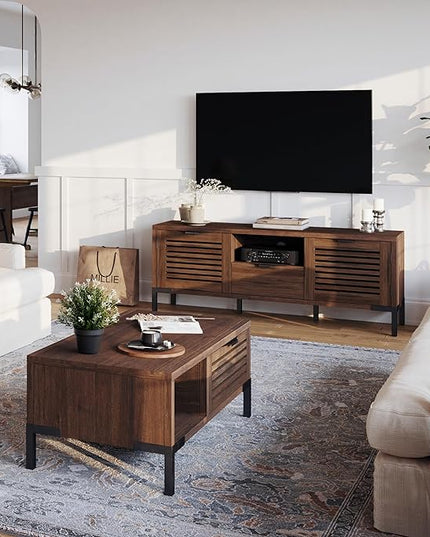 Bme, Millie Rustic TV Stand, Rustic Chestnut & Millie Rustic Side Table, Rustic Chestnut - LeafyLoom