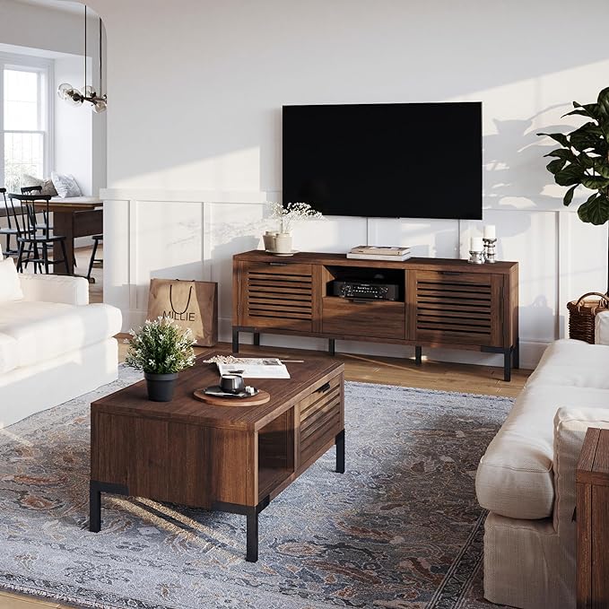 Bme, Millie Rustic TV Stand, Rustic Chestnut & Millie Rustic Side Table, Rustic Chestnut - LeafyLoom