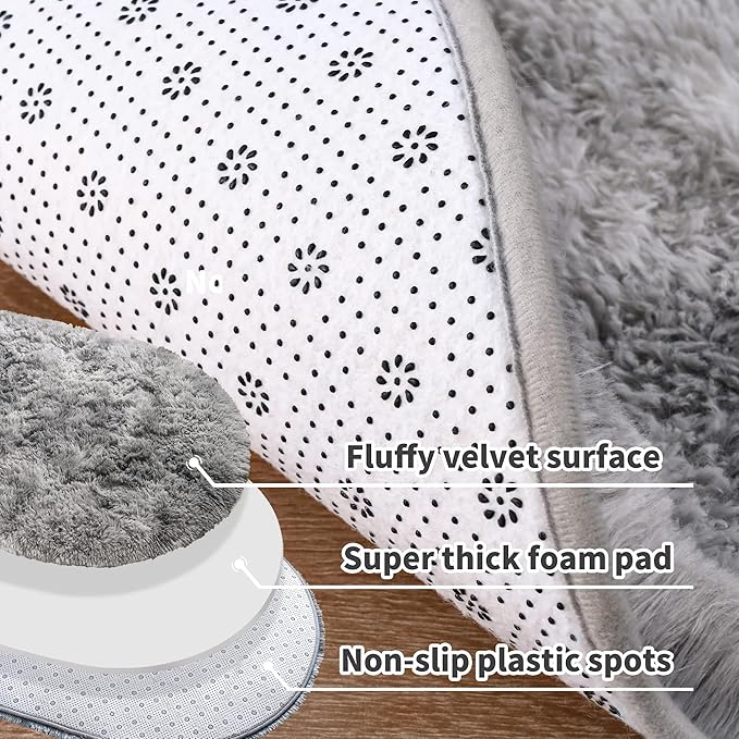 Noahas Oval Fluffy Grey Rainbow Rug 2.6X5.3 Small Kids Rugs for Bedroom Girls And Boys Aesthetic,Bedside Bedroom Rug,Ultra Soft Runner Carpet Modern Shaggy Nursery Area Rugs Home Deco - LeafyLoom