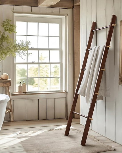 5 Ft Wooden Blanket Ladder Farmhouse - Quilt Ladder for Bedroom - Wood Ladder Decor - Decorative Ladder for Blankets - Easy to Assemble - Farmhouse Ladder Blanket Holder - Wooden Ladder for Blankets - LeafyLoom