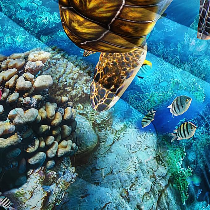 CVHOUSE Sea Turtle Comforter Set,Ocean Sea Turtle Bedding Set for Kids Teens,Ocean Sea Turtle Comforter Sea Turtle Duvet Set Room Decor Quilt Set Queen Size - LeafyLoom