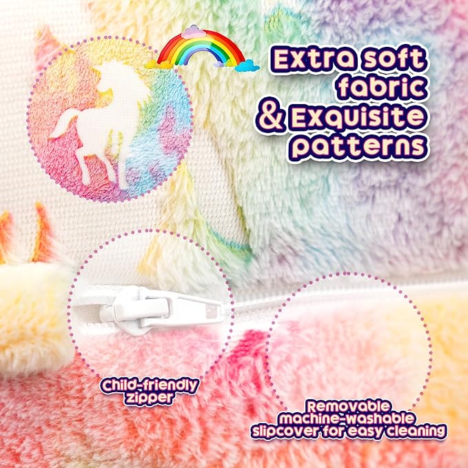 ALIMORDEN Kids Ultra-Soft Snuggle Foam Filled Chair, Cuddly Sherpa Reading Couch for Boys and Girls,Glow-in-The-Dark Unicorn Pattern - LeafyLoom