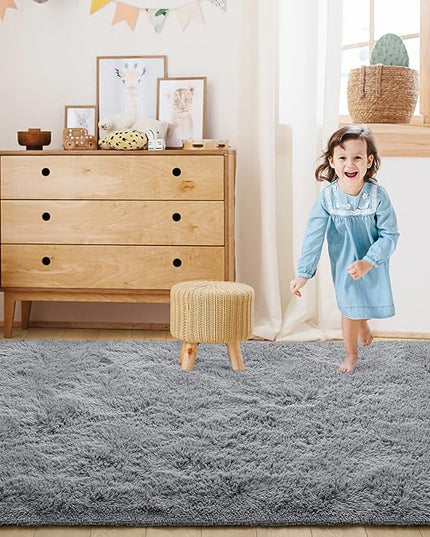 Super Soft Fluffy Shaggy Rugs for Living Room Bedroom, Fuzzy Plush Area Rugs for Girls Kids Room Nursery Home Decor, Furry Dorm Throw Rug Cute Non-Slip Indoor Floor Carpet 5x8 Feet, Grey - LeafyLoom