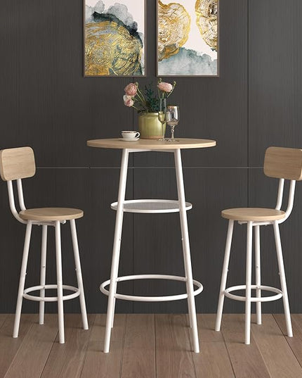 NicBex Small Dining Table for 2 Kitchen Table and Chairs Round Dining Table Set Bar Table, Equipped with 2 Bar Stools, with Backrest and Partition for Kitchen Breakfast, Party Room, White Oak - LeafyLoom