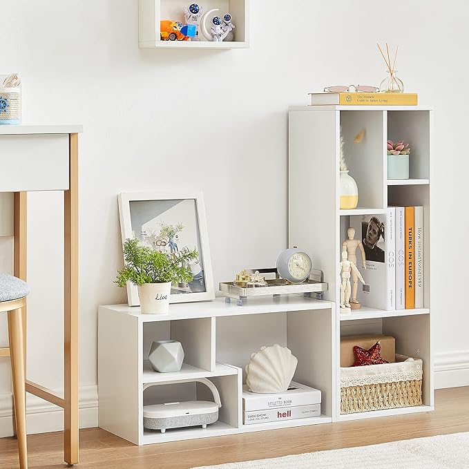 VECELO Small White Bookshelf, 3 Cube Shelf, Fits Tallest Hardcovers, Horizontal Available, Modern Storage Organzier for small spaces, kids, Pearl White - LeafyLoom