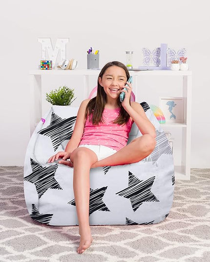 Posh Creations Structured Comfy Bean Bag Chair for Gaming, Reading, and Watching TV, Coronado Chair, Canvas - Sketchy Stars - LeafyLoom
