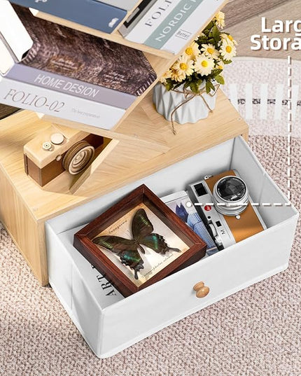 8 Tier Tree Bookshelf with Drawer, Free Standing Wood Bookcase for Narrow Space, Storage Organizer Bookshelves for Books, Book Case for Home Office, Living Room, Bedroom - Natural - LeafyLoom
