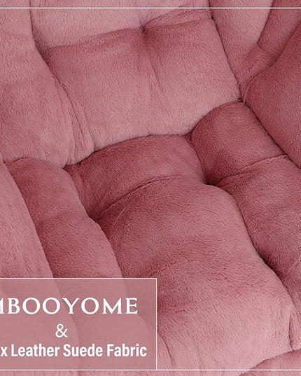 Lazy Chair with Ottoman, Modern Accent Chair Contemporary Lounge Leisure Upholstered Sofa Chair Set with Armrests, Reading Chair for Living Room, Bedroom, Office, Plush Dark Pink - LeafyLoom