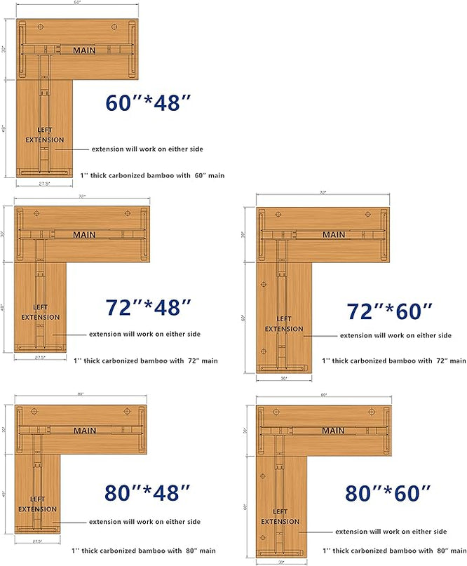 VWINDESK 48 x 27.5 x 1 Inch 100% Solid Bamboo Desk Table Top Only,for Standing Desk Home Office Desk(Right Angle) - LeafyLoom