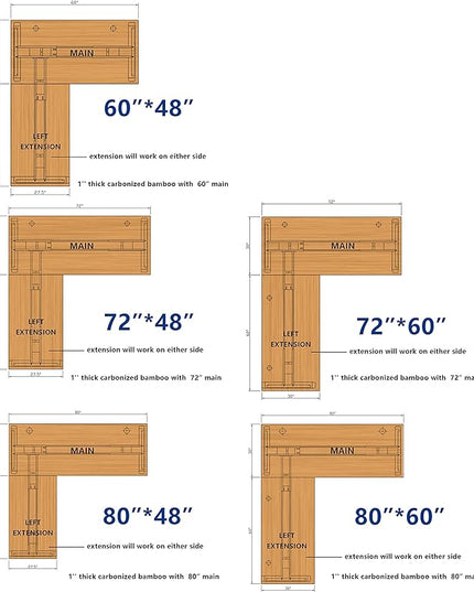 VWINDESK 80 x 30 x 1 Inch 100% Solid Bamboo Desk Table Top Only,for Standing Desk Home Office Desk with 80mm grommets(Right Angle) - LeafyLoom
