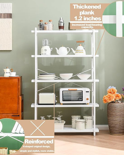 HCHQHS Bookshelf, 5-Tier Industrial Bookcase, White Open Book Shelf, Freestanding Tall Bookshelves with Metal Frame - LeafyLoom