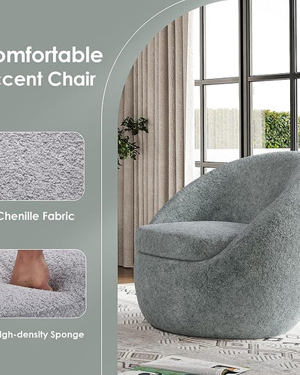 Farini Swivel Accent Chair,Swivel Barrel Chair, Comfy Oversized Round Accent Chair for Living Room Bedroom(Light Green) - LeafyLoom