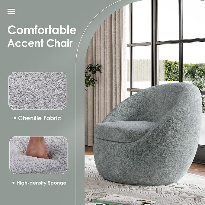 Farini Swivel Accent Chair,Swivel Barrel Chair, Comfy Oversized Round Accent Chair for Living Room Bedroom(Light Green) - LeafyLoom