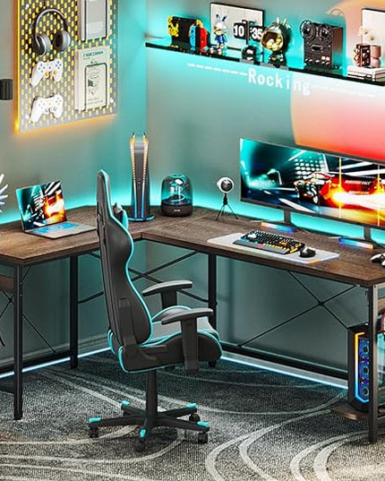 Coleshome 66" L Shaped Gaming Desk, Corner Computer Desk, Sturdy Home Office Computer Table, Writing Desk, Larger Gaming Desk Workstation, Grey Oak - LeafyLoom