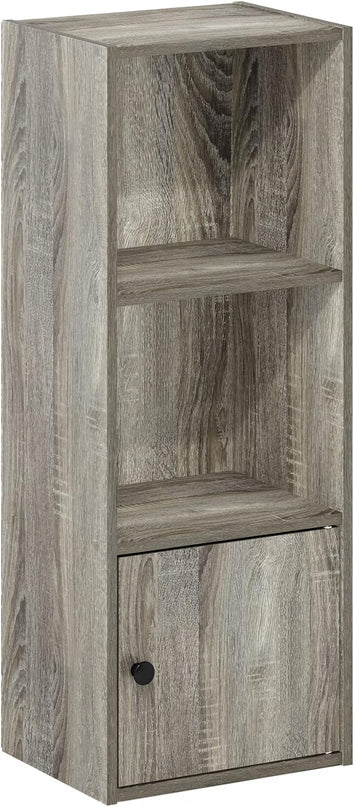 Furinno Luder Shelf Bookcase with 1 Door Storage Cabinet, French Oak - LeafyLoom