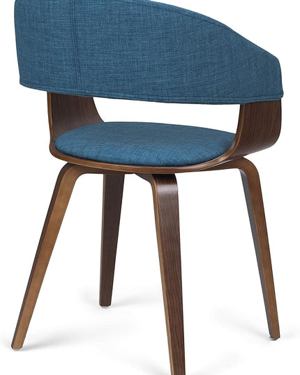 SIMPLIHOME Lowell 17 Inch Mid Century Modern Bentwood Dining Chair in Blue Linen Look Fabric, For the Dining Room - LeafyLoom