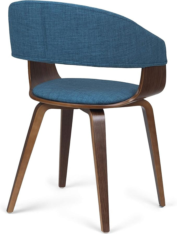 SIMPLIHOME Lowell 17 Inch Mid Century Modern Bentwood Dining Chair in Blue Linen Look Fabric, For the Dining Room - LeafyLoom