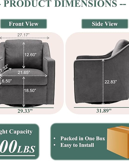 COLAMY 360° Swivel Accent Chair Set of 2, Upholstered Fabric Leisure Armchair with Lumbar Pillow for Living Room Bedroom Home Office, Grey - LeafyLoom