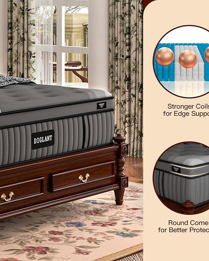 California King Mattress DIGLANT 14 Inch Memory Foam Hybrid Mattress in a Box, Motion Isolation Individually Pocket Spring, Supportive & Back Pain Relief, CalKing Size Plush Mattress, Black, 75”x84” - LeafyLoom