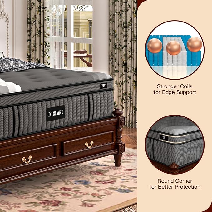 California King Mattress DIGLANT 14 Inch Memory Foam Hybrid Mattress in a Box, Motion Isolation Individually Pocket Spring, Supportive & Back Pain Relief, CalKing Size Plush Mattress, Black, 75”x84” - LeafyLoom