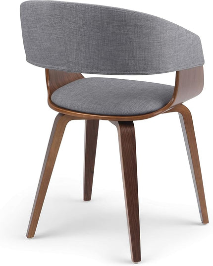SIMPLIHOME Lowell 17 Inch Mid Century Modern Bentwood Dining Chair in Light Grey Linen Look Fabric, For the Dining Room - LeafyLoom