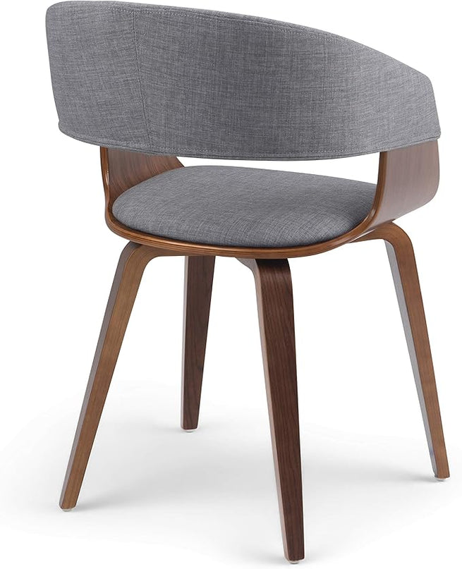 SIMPLIHOME Lowell 17 Inch Mid Century Modern Bentwood Dining Chair in Light Grey Linen Look Fabric, For the Dining Room - LeafyLoom