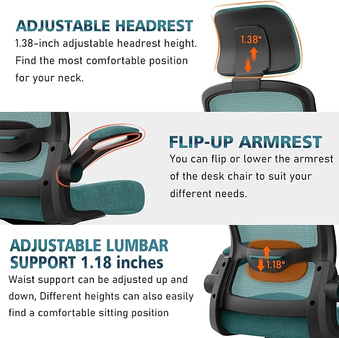 Home Office Chair, Ergonomic Desk Chair with Adjustable Lumbar Support, High Back Computer Chair- Adjustable Headrest with Flip-Up Arms, Swivel Task Chair for Home Office (Jungle) - LeafyLoom