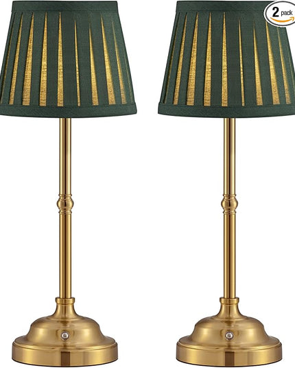 KDG Cordless LED Table Lamp Set of 2, Portables Fabric Shade Desk Lamps, 5000mAh Rechargeable Battery Powered Lighting, Dimmable Light for Dining Room, Bedroom, Bedside, Night Light, Balcony (Green) - LeafyLoom