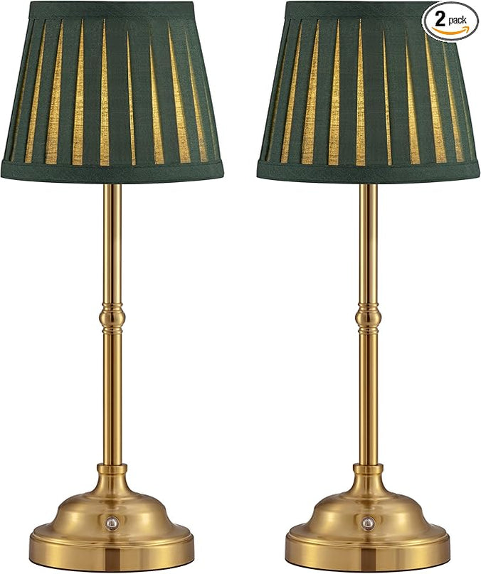 KDG Cordless LED Table Lamp Set of 2, Portables Fabric Shade Desk Lamps, 5000mAh Rechargeable Battery Powered Lighting, Dimmable Light for Dining Room, Bedroom, Bedside, Night Light, Balcony (Green) - LeafyLoom