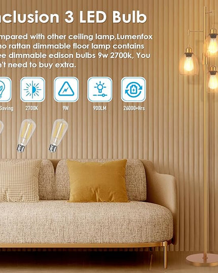 Gold Floor Lamp, Dimmable Industrial Floor Lamp Farmhouse Floor Lamps for Living Room with Cages 70'' Tall Lamp Modern Floor Lamp Standing Lamp for Bedroom Office Living Room 3 LED Bulbs Included - LeafyLoom