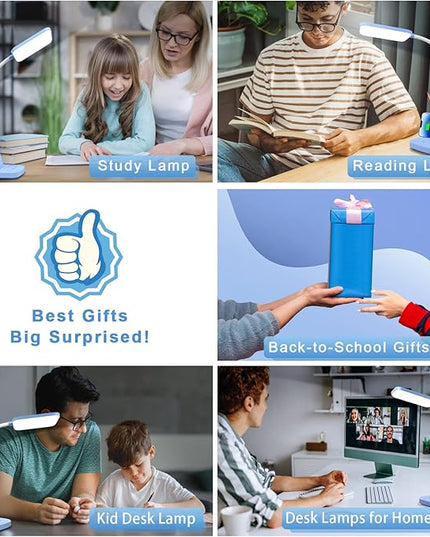 Sailstar Small Desk Lamp, Kids Desk Lamp with Pen Holder, Wireless Charger LED Desk Lamps for Home Office, 800LM Gooseneck 3 Modes Dimmable Touch Cute Desk Lamp, Blue Study Lamp for College Dorm Room - LeafyLoom