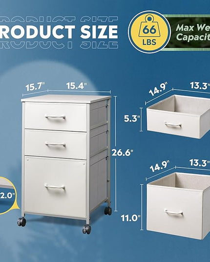 DEVAISE Mobile File Cabinet, Rolling Printer Stand with 3 Drawers, Fabric Vertical Filing Cabinet fits A4 or Letter Size for Home Office, White - LeafyLoom