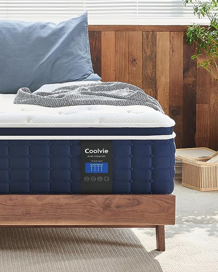 Coolvie California King Mattress 12 Inch, Medium Feel Cal King Mattress in a Box, Hybrid Individual Pocket Springs with Memory Foam, Cooler Sleep with Pressure Relief and Support - LeafyLoom
