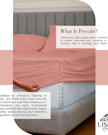100% Cotton Percale Sheets Twin XL Size, Rose Clay, Deep Pocket, 4 Pieces Sheet Set - 1 Flat, 1 Deep Pocket Fitted Sheet and 2 Pillowcases, Crisp Cool and Strong Bed Linen - LeafyLoom