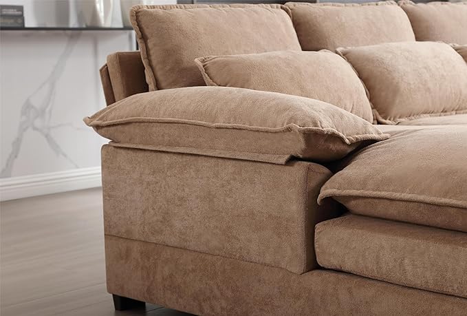 Symmetrical Modular Sectional Sofa with Chaise Lounge, 6 Seater Fabric Upholstered Cloud Couch, U Shaped Oversized Sleeper Sofa&Couches with Thicked Cushion & Detackable Backrest Living Room - LeafyLoom